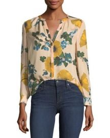 Joie Amarant Floral-Print Long-Sleeve Silk Blouse at Neiman Marcus